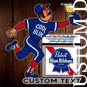 Vintage Pabst Cool Blue Baseball Player Custom Text Wall Decor