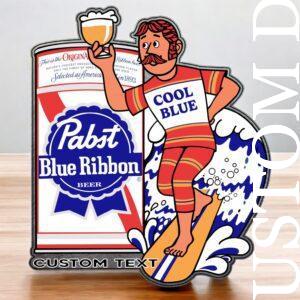 Vintage Pabst Cool Blue Surfer Man Custom Text Wall Decor